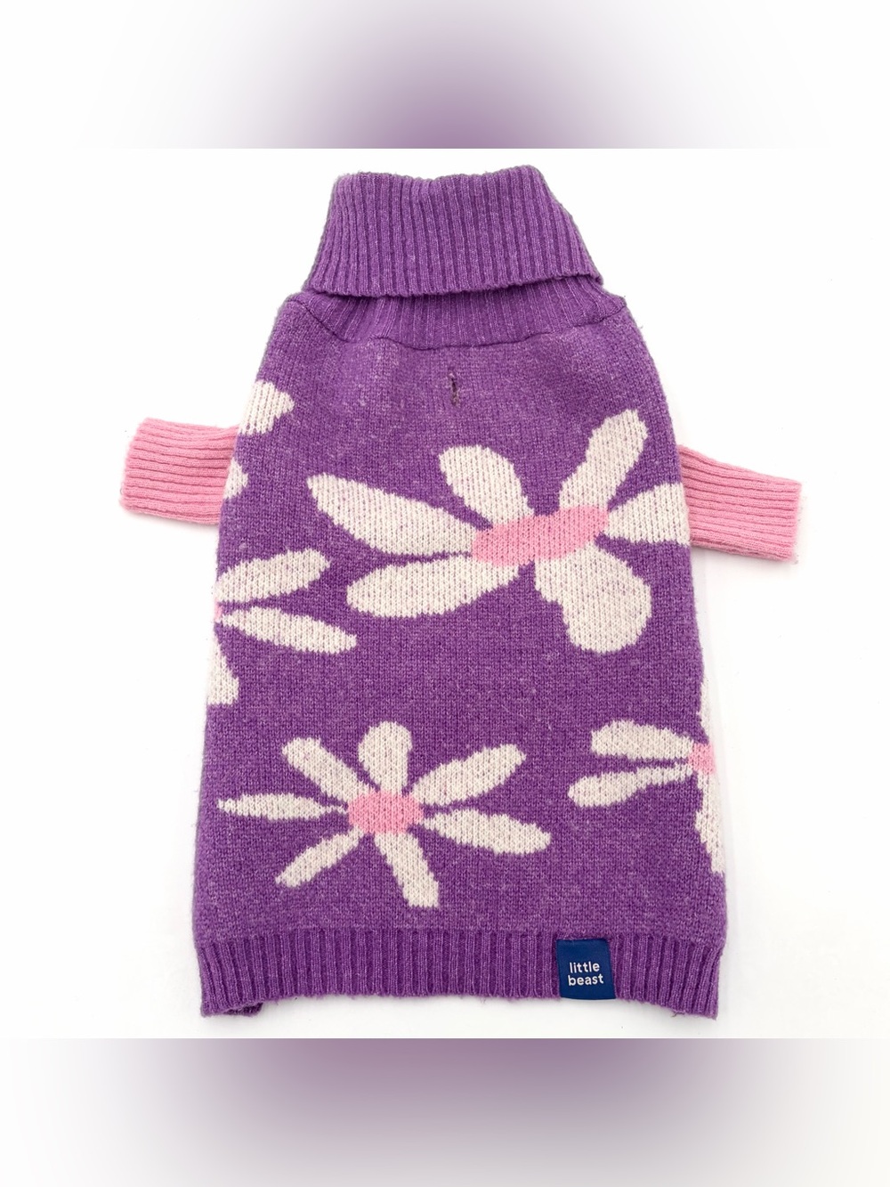 Little Beast Mom’s Favorite Dog Sweater Purple & Pink with White Daisies Size S